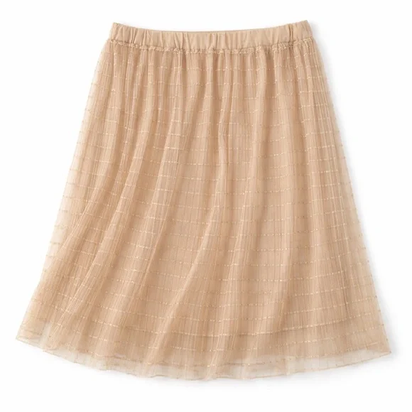 Metrowear Beige Sheer Overlay Skirt 3X Elastic Waist Lined Midi Skirt - Picture 1 of 12
